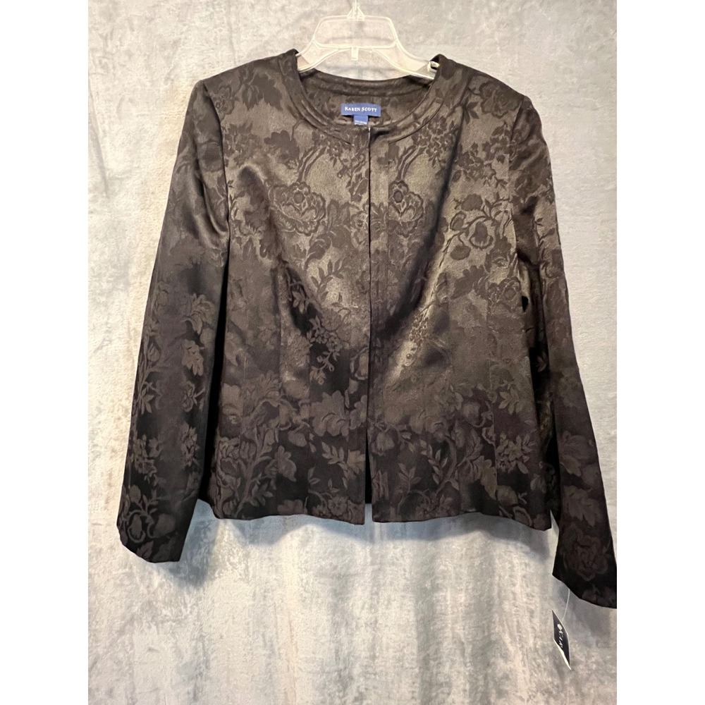 Karen Scott Black Floral Jacquard Blazer